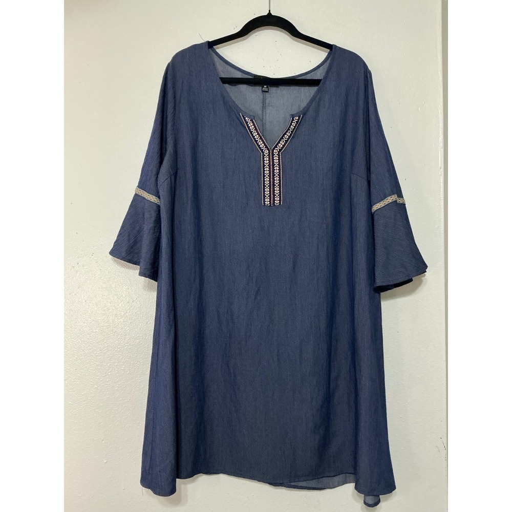 Naif Blue Bell Sleeve Dress Size 2X Boho Chambray